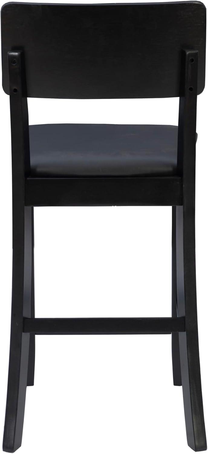 Elegant 24" Black and Cherry Wood Counter Stool with Dark Brown Faux Leather Seat