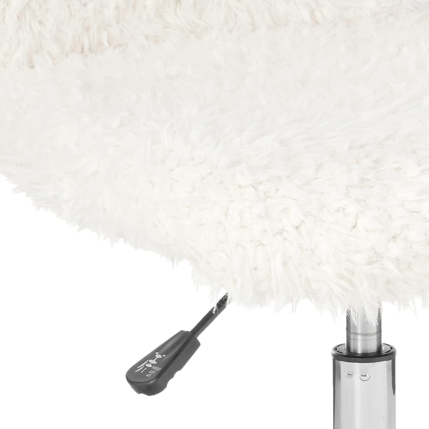 Urban Shop Polyester Faux Fur Armless Swivel Task Office Chair, White, Adjustable Height, Mid Back