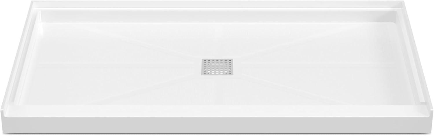 60" x 32" White SMC Rectangular Shower Pan with Center Drain