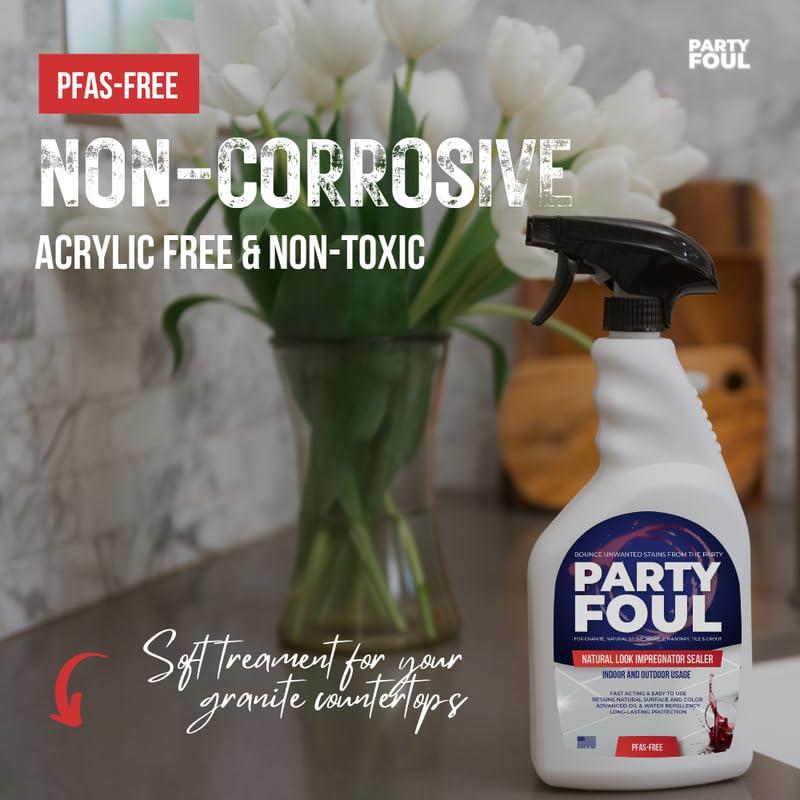Party Foul Impregnator Deep Penetrating Indoor & Outdoor Sealer - PFAS-Free, Eco-Friendly Protection Floors, Counters, Showers, - Long-Lasting Durability, Crystal Clear Finish - 16 oz