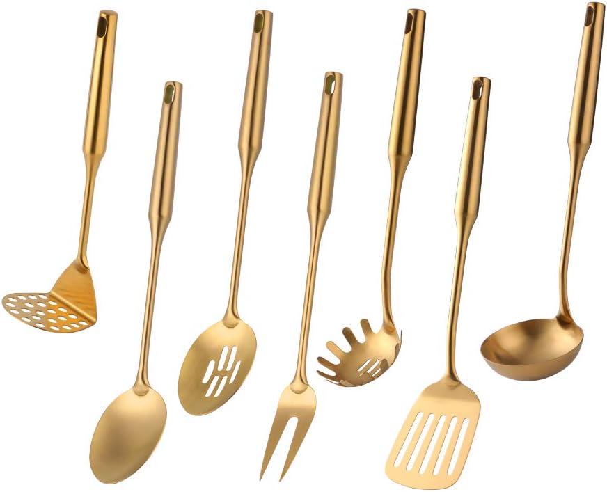 7-Piece Gold Stainless Steel Modern Cooking Utensil Set