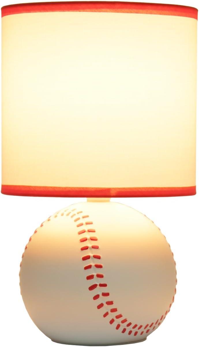 Simple Designs 10.7" SportsLite Mini Baseball Table Lamp Mancave White and Red