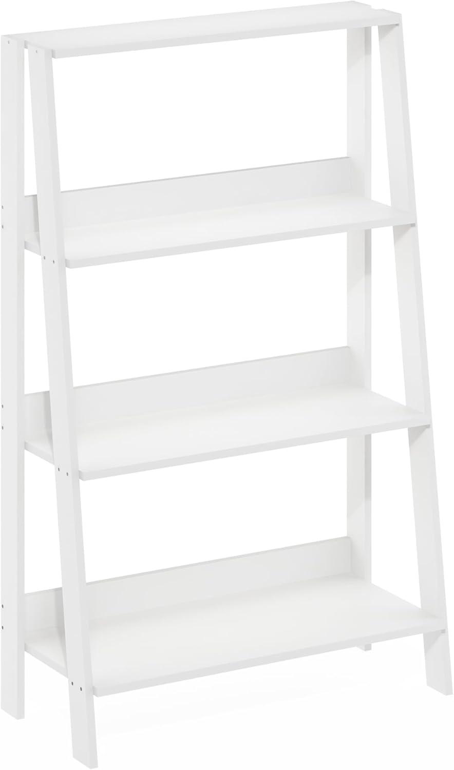 White 4-Tier Wooden Ladder Bookcase Display Shelf