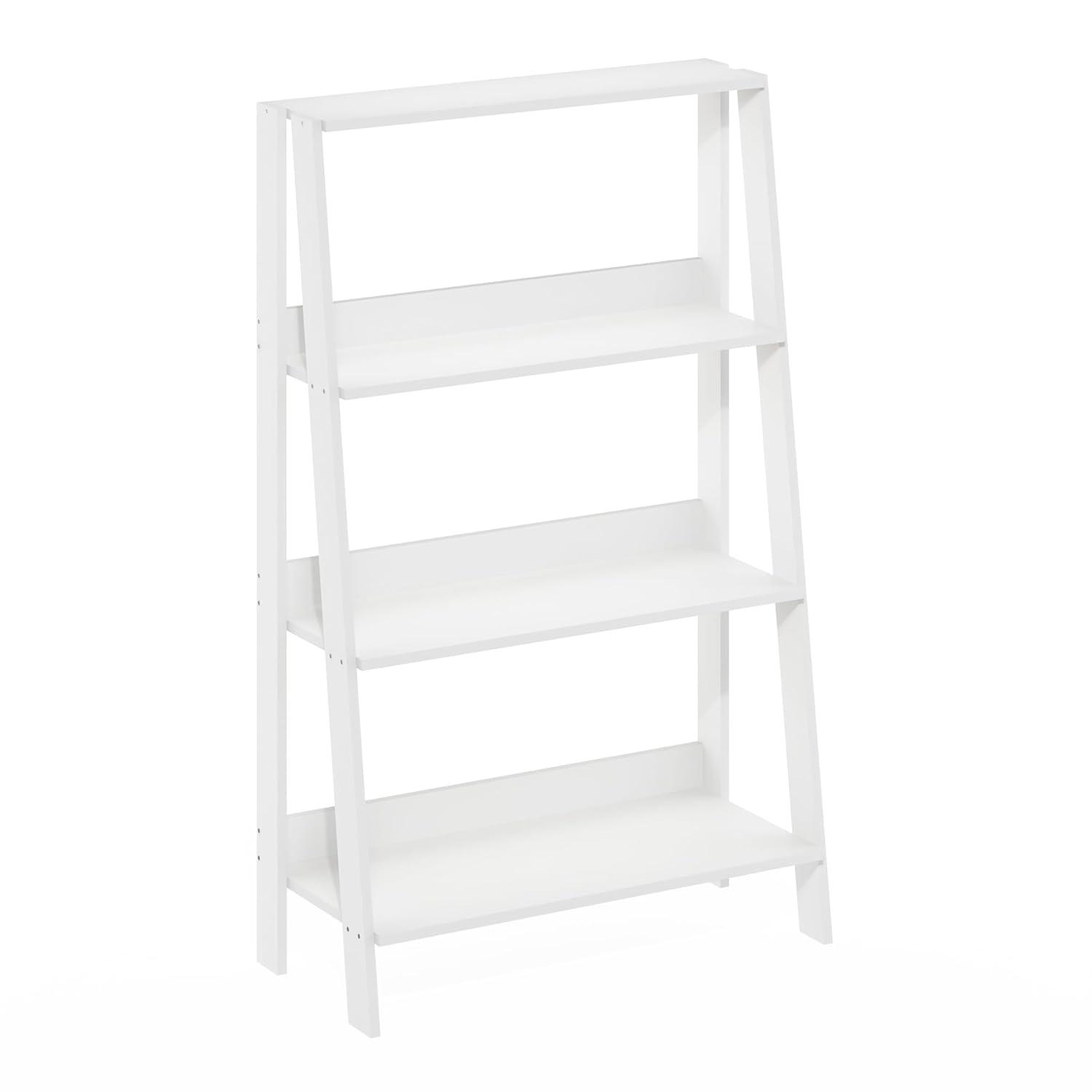 Furinno Ladder Bookcase Display Shelf, 4-Tier, White