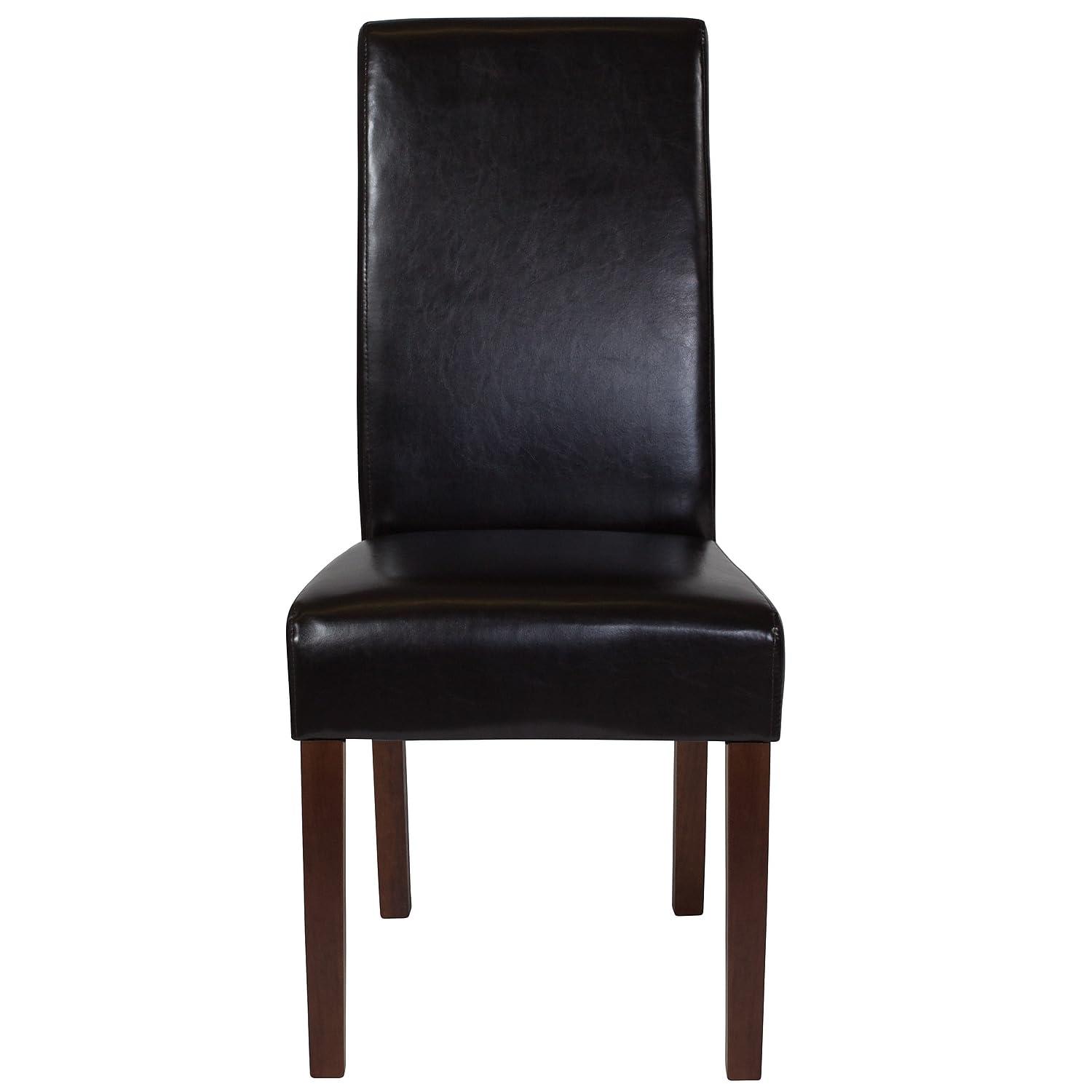 Flash Furniture Greenwich Series Brown LeatherSoft Upholstered Panel Back Mid-Century Parsons Dining Chair