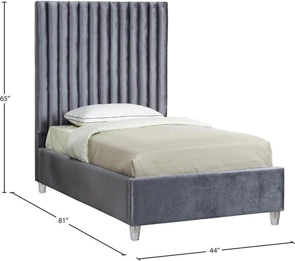Candace Grey Velvet Queen Bed-Color:Grey Velvet,Style:Contemporary