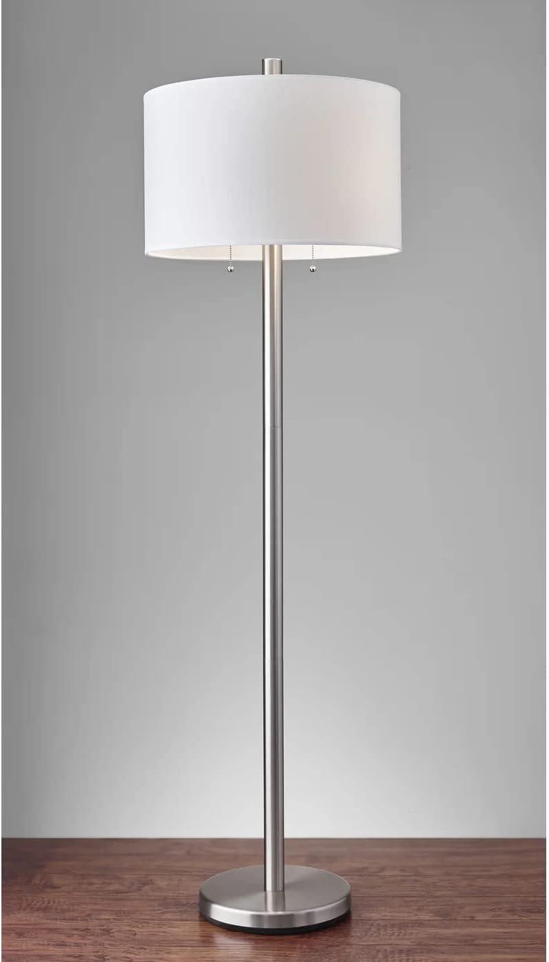 Boulevard Floor Lamp Silver/White - Adesso: Dual Pull-Chain, ETL Listed, Modern Standing Light