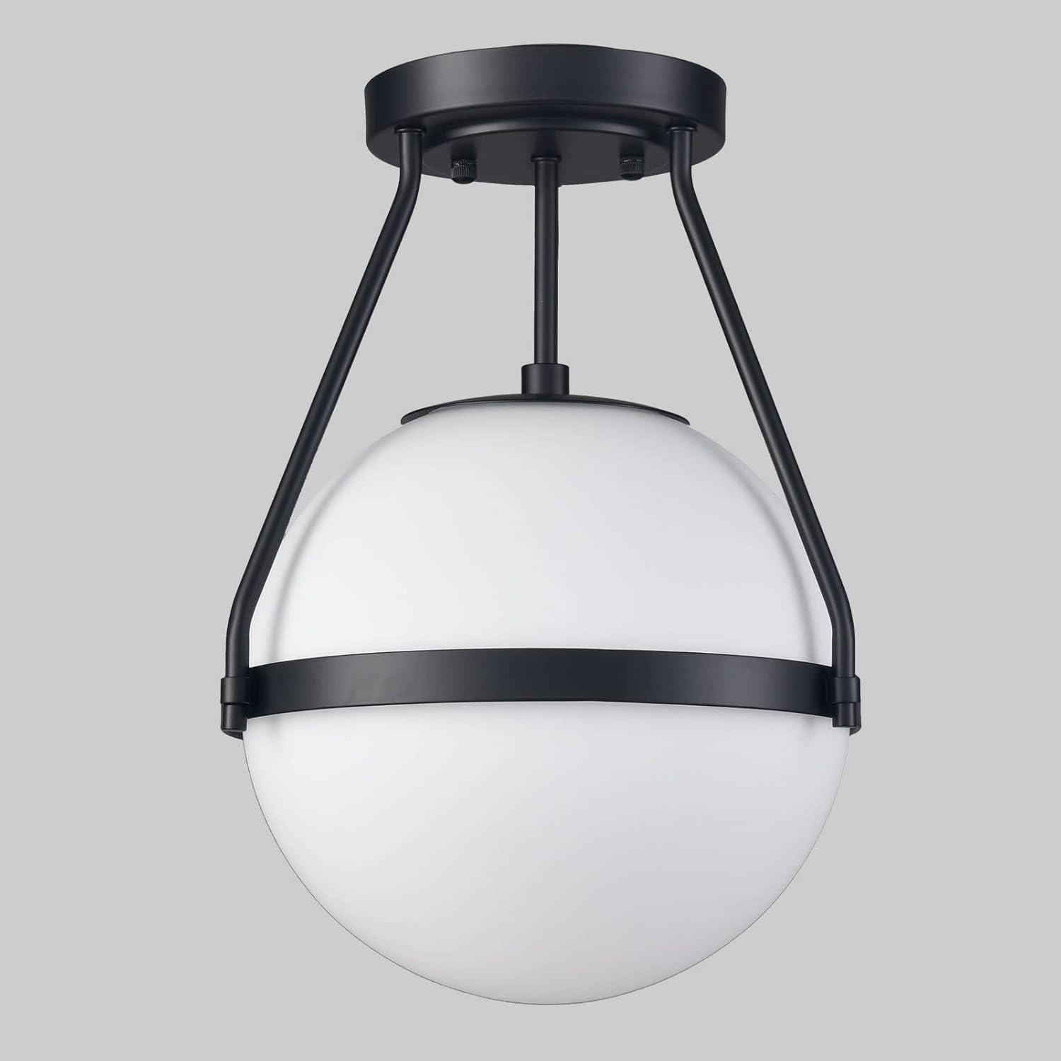 Black Metal Globe Ceiling Light with Frosted Glass Shade