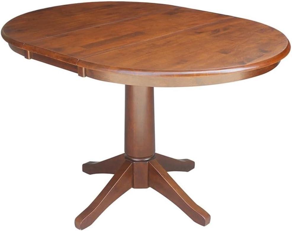 36" Magnolia Round Top Dining Table with 12" Leaf Espresso - International Concepts: Solid Parawood, Expandable, Pedestal Base