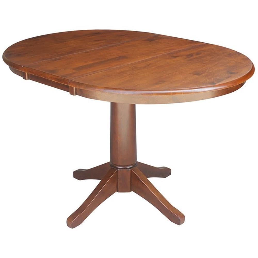 36" Magnolia Round Top Dining Table with 12" Leaf Espresso - International Concepts: Solid Parawood, Expandable, Pedestal Base