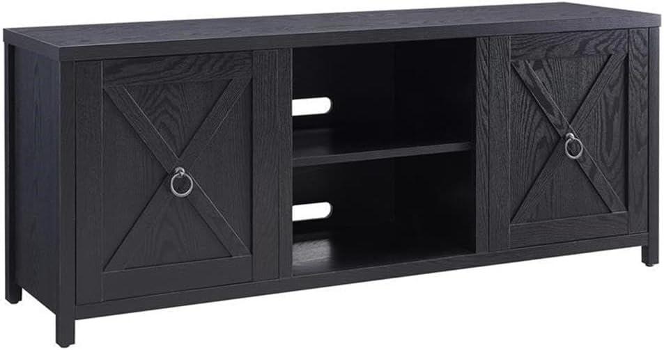 Modern Farmhouse 58" Black Wood Grain TV Stand with Storage