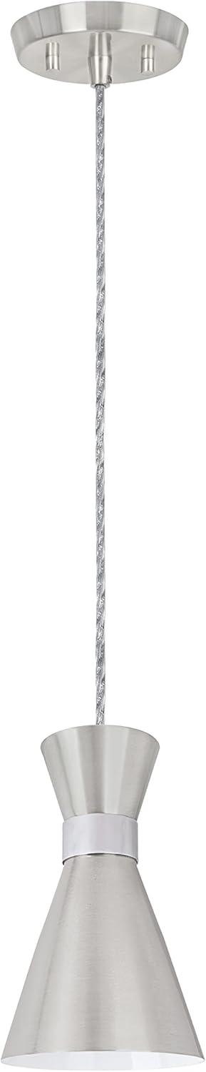 Aspen Creative 61112-11, One-Light Hanging Mini Pendant Ceiling Light, Transitional Design in Satin Nickel & Chrome Finish, 5" Wide