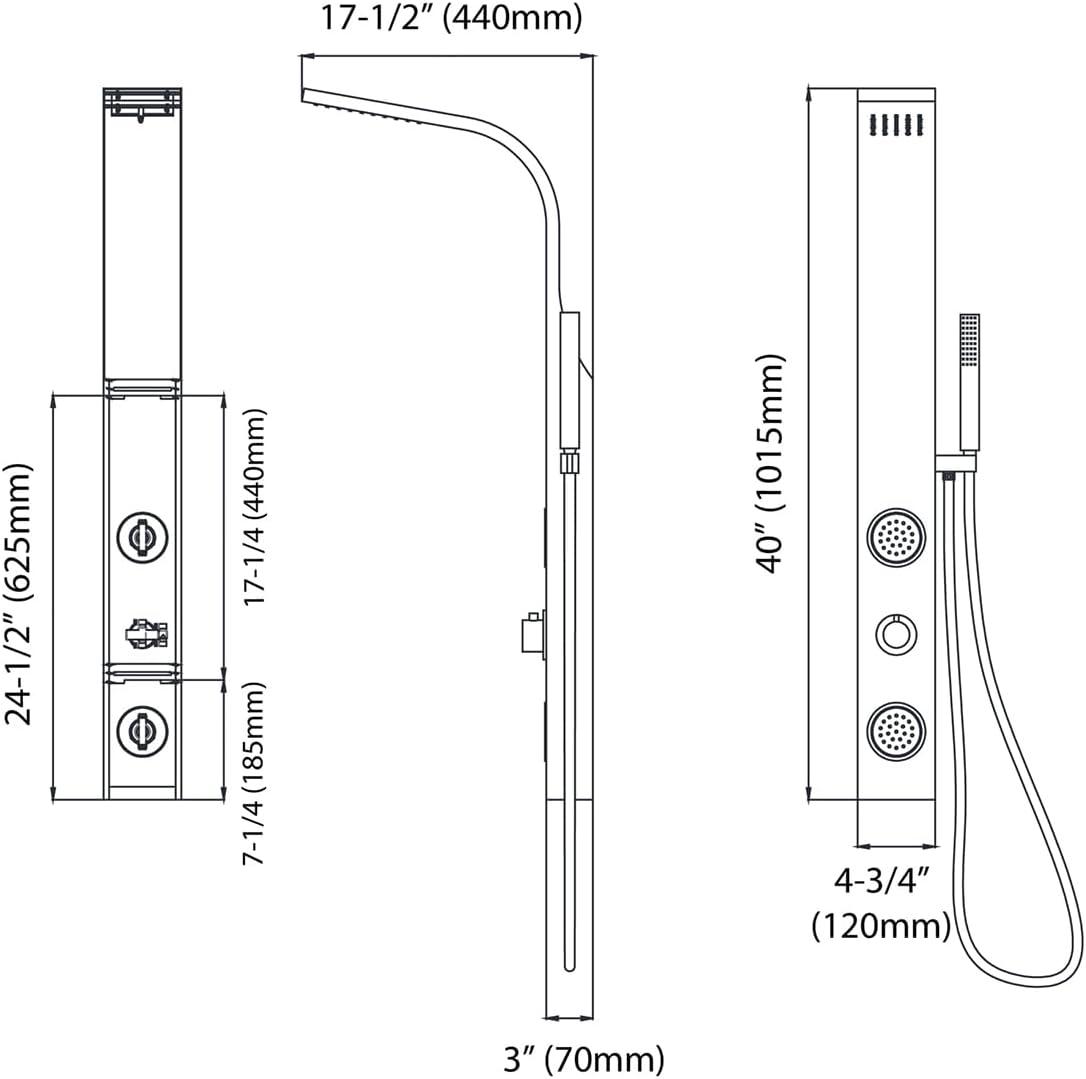 44'' Stainless Steel Shower Panel with Adjustable Head