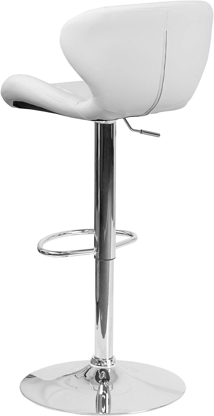 Flash Furniture Contemporary White Vinyl Adjustable Height Barstool with Curved Back and Chrome Base