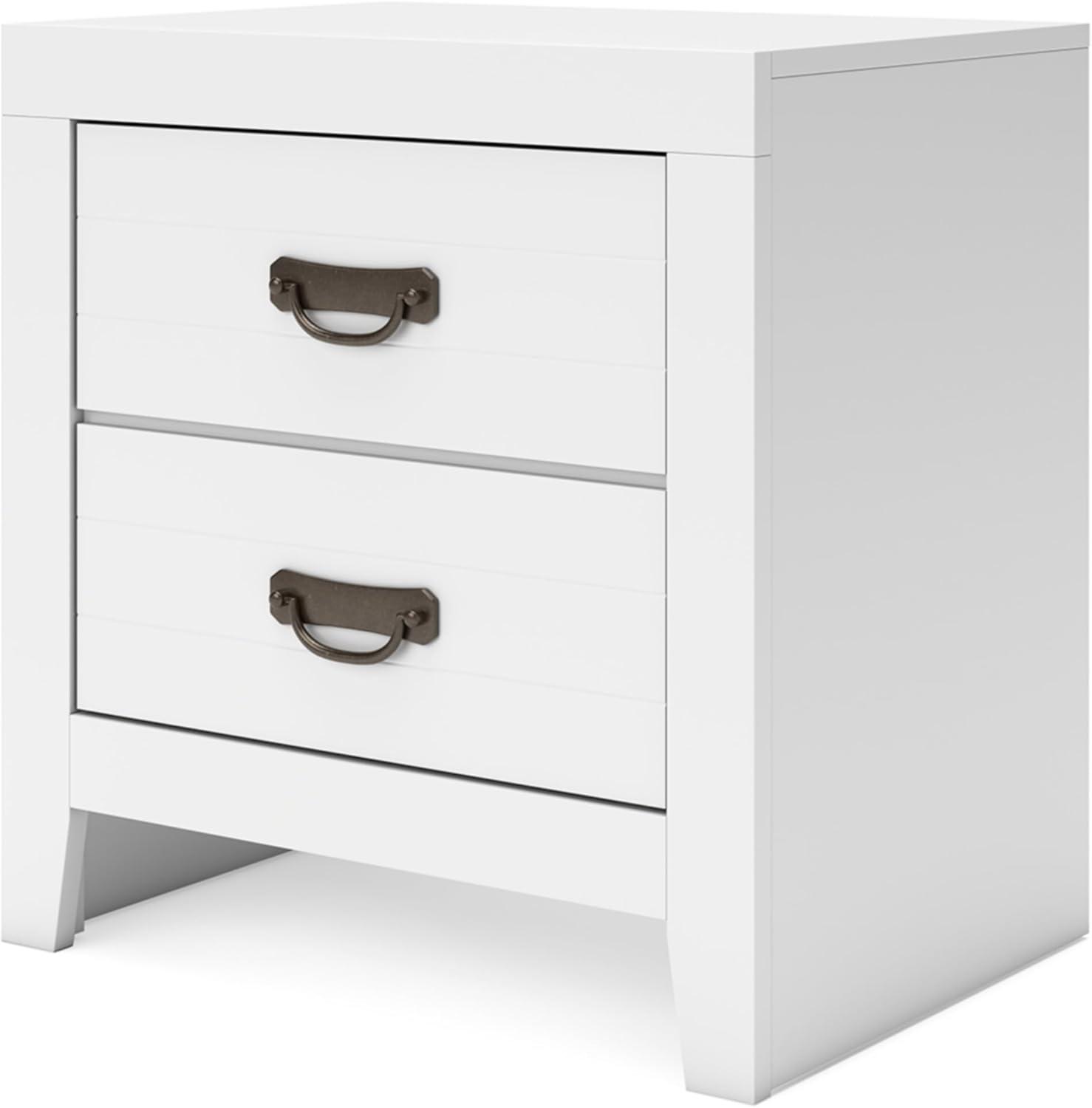 White Transitional 2-Drawer Nightstand with Metal Handles