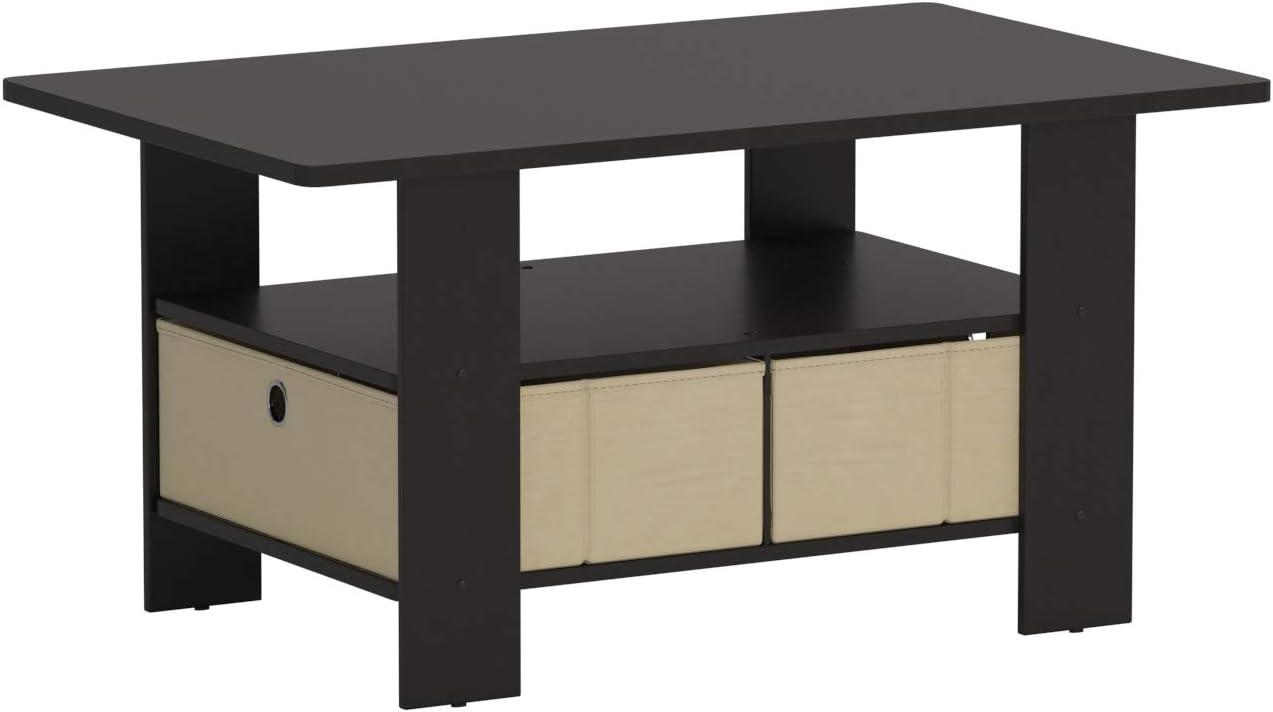 Espresso Brown Rectangular Wood Coffee Table with Storage