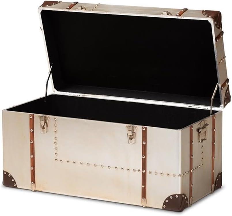Baxton Studio Bechet French Industrial Silver Metal Storage Trunk