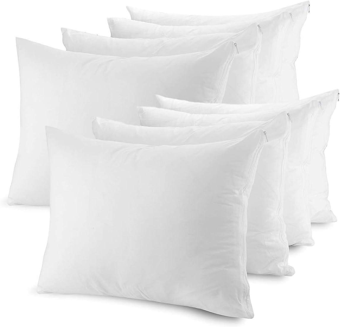 White Hypoallergenic Poly-Cotton Zippered Pillow Protectors, Queen Size