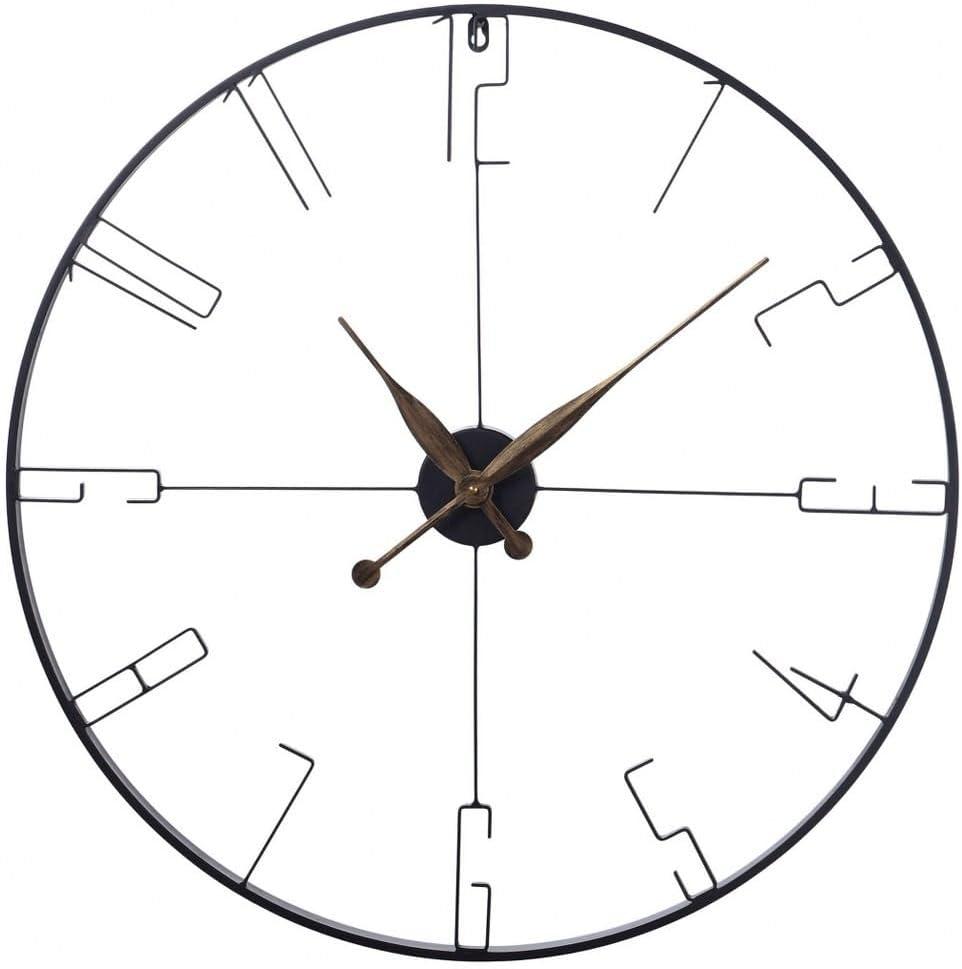 Matte Black Metal Wall Clock with Bronze Accents