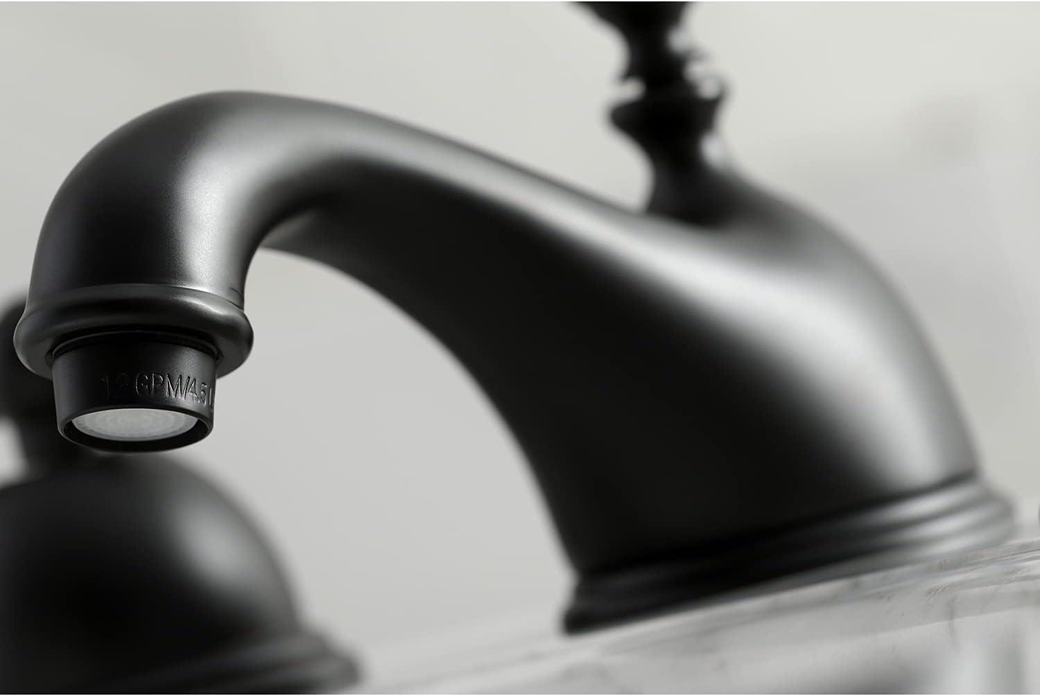 Kingston Brass Restoration Two-Handle 3-Hole Deck Mount Widespread Bathroom Faucet with Brass Pop-Up Drain