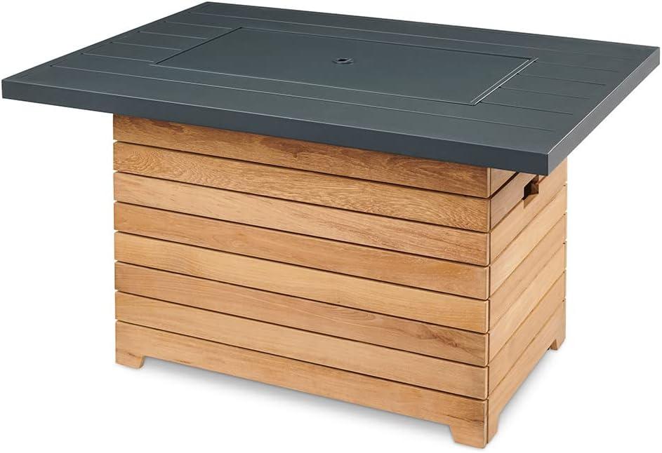 Outdoor GreatRoom Darien Fire Table, Aluminum & Teak, LP/NG, Spark, 42x30in.