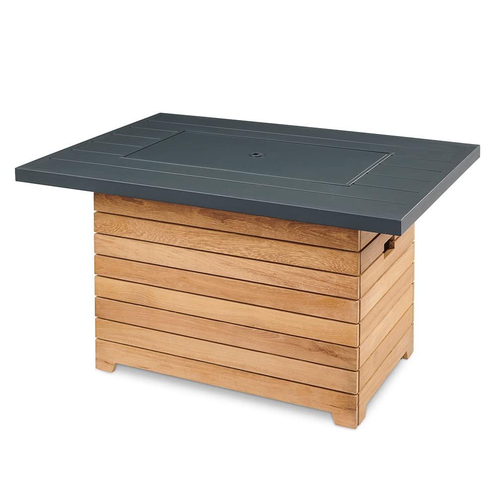 Outdoor GreatRoom Darien Fire Table, Aluminum & Teak, LP/NG, Spark, 42x30in.