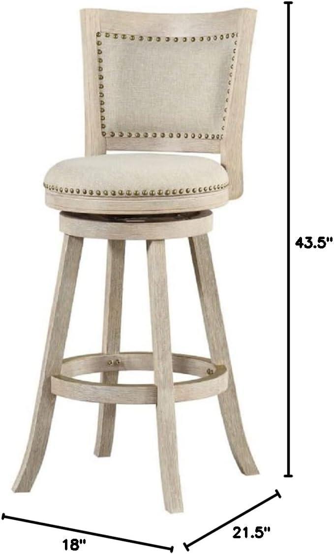 29" Melrose Swivel Barstool Ivory Wire Brush - Boraam: Rubberwood Frame, Linen Upholstery, Brass Nailheads