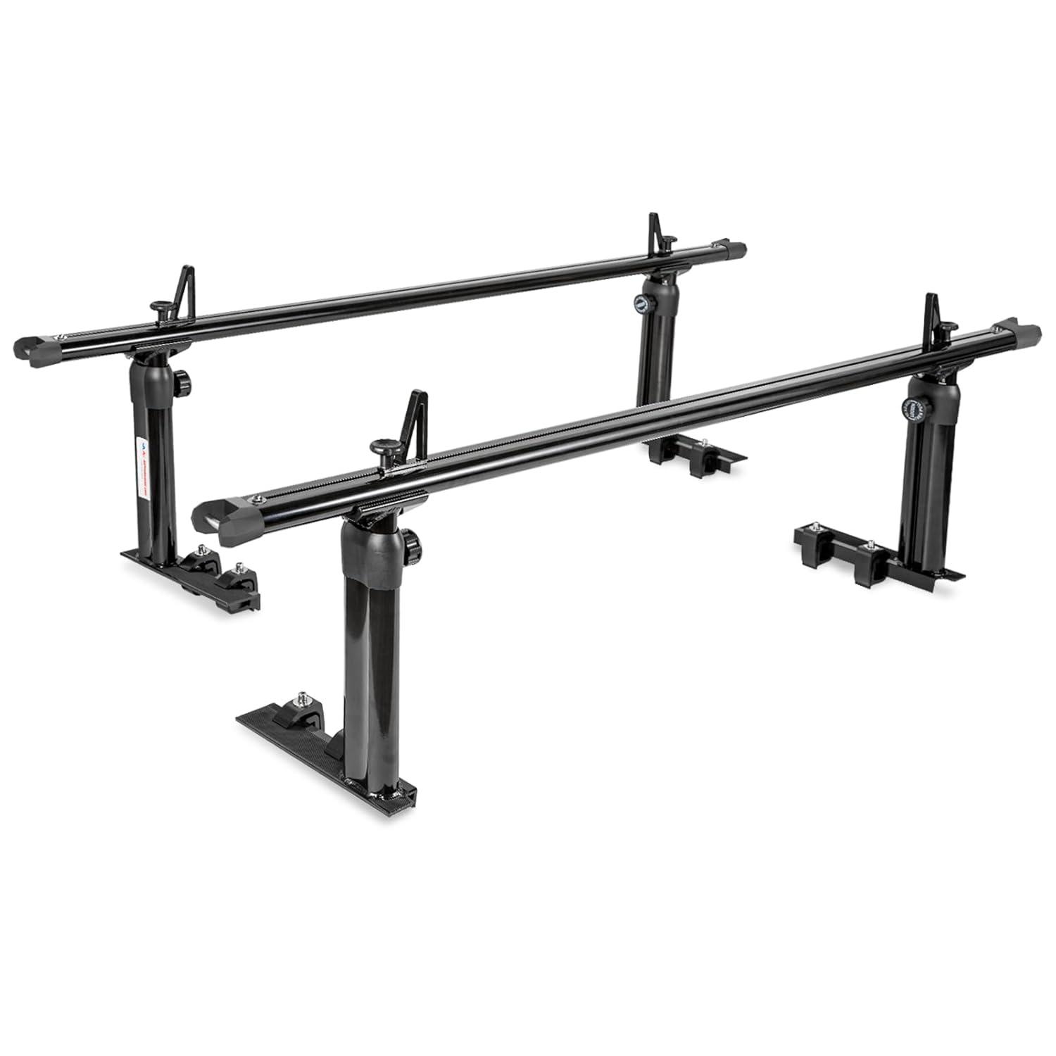 AA-Racks Model APX2501 79" Full-Size Pickup Truck Ladder Racks Low-Profile Height-Adjustable Utility Aluminum Truck Bed Rack with Load Stops-Black