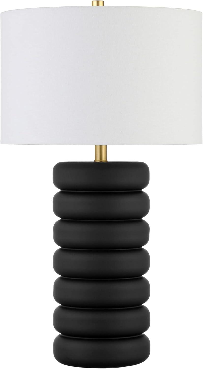 Henn&Hart 14" Matte Black/Brass Glass/Metal/Fabric Table Lamp