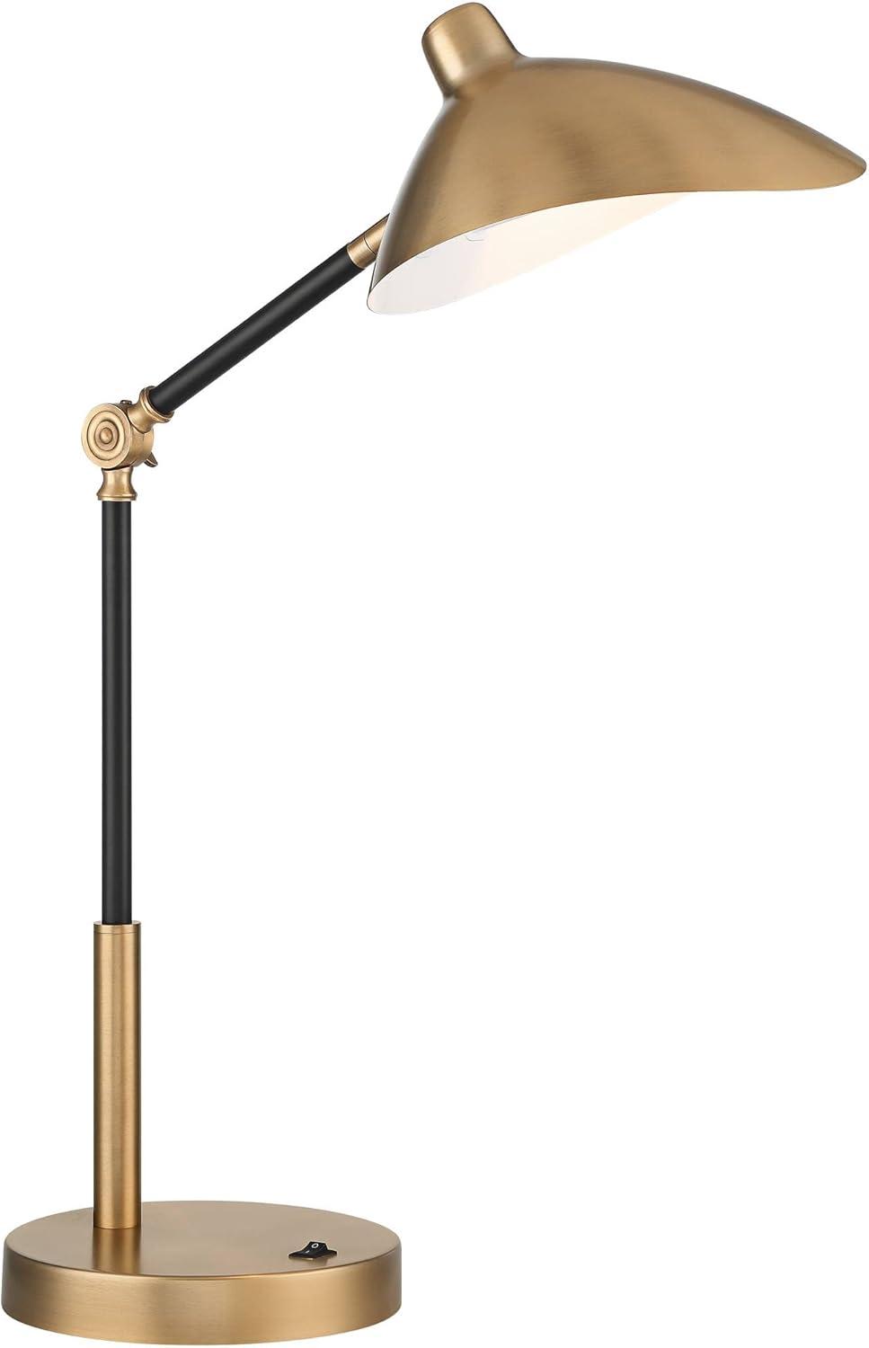 360 Lighting Colborne Modern Mid Century Desk Table Lamp 28" Tall Antique Brass Black with USB Charging Port LED for Bedroom Living Room Bedside Kids