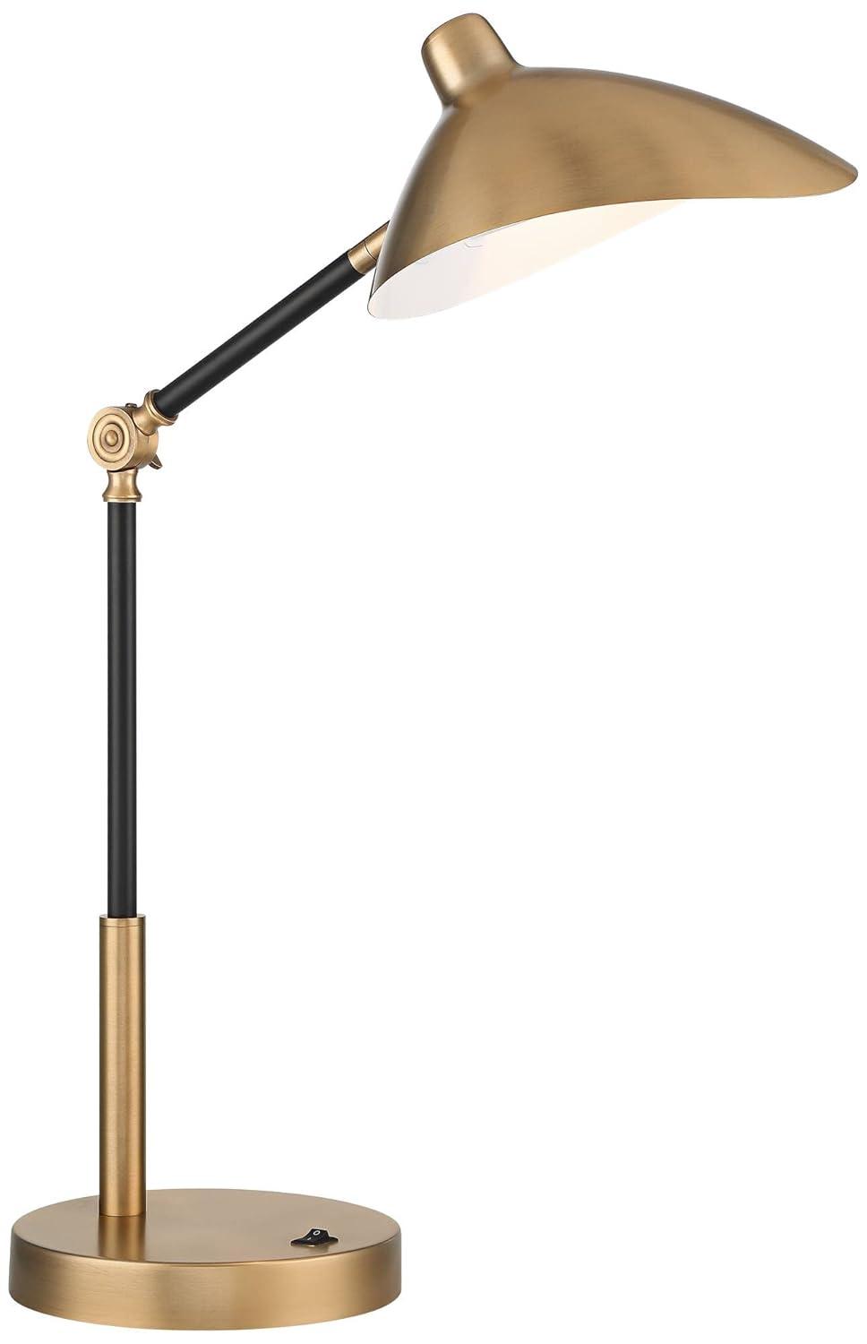 360 Lighting Colborne Modern Mid Century Desk Table Lamp 28" Tall Antique Brass Black with USB Charging Port LED for Bedroom Living Room Bedside Kids