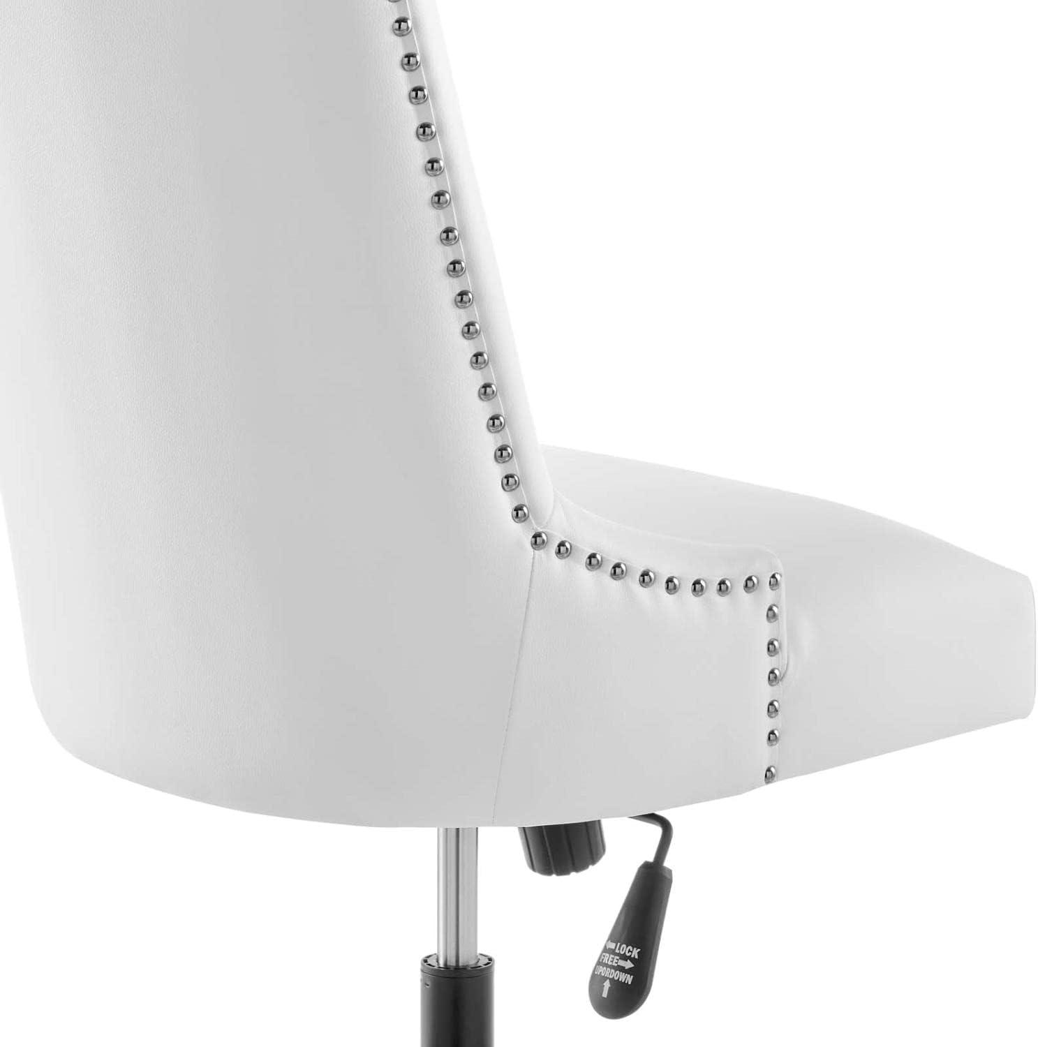 Modway Empower Vegan Leather Office Chair – Channel Tufted Ergonomic Desk Chair in Black and White with Chrome Base