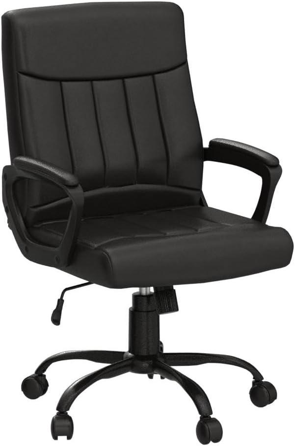 CLATINA Office Computer Desk Chair Executive Mid Back Chair Comfortable Ergonomic Managerial Chair Adjustable PU Leather Home Office Desk Chair Swivel, Black 4PK