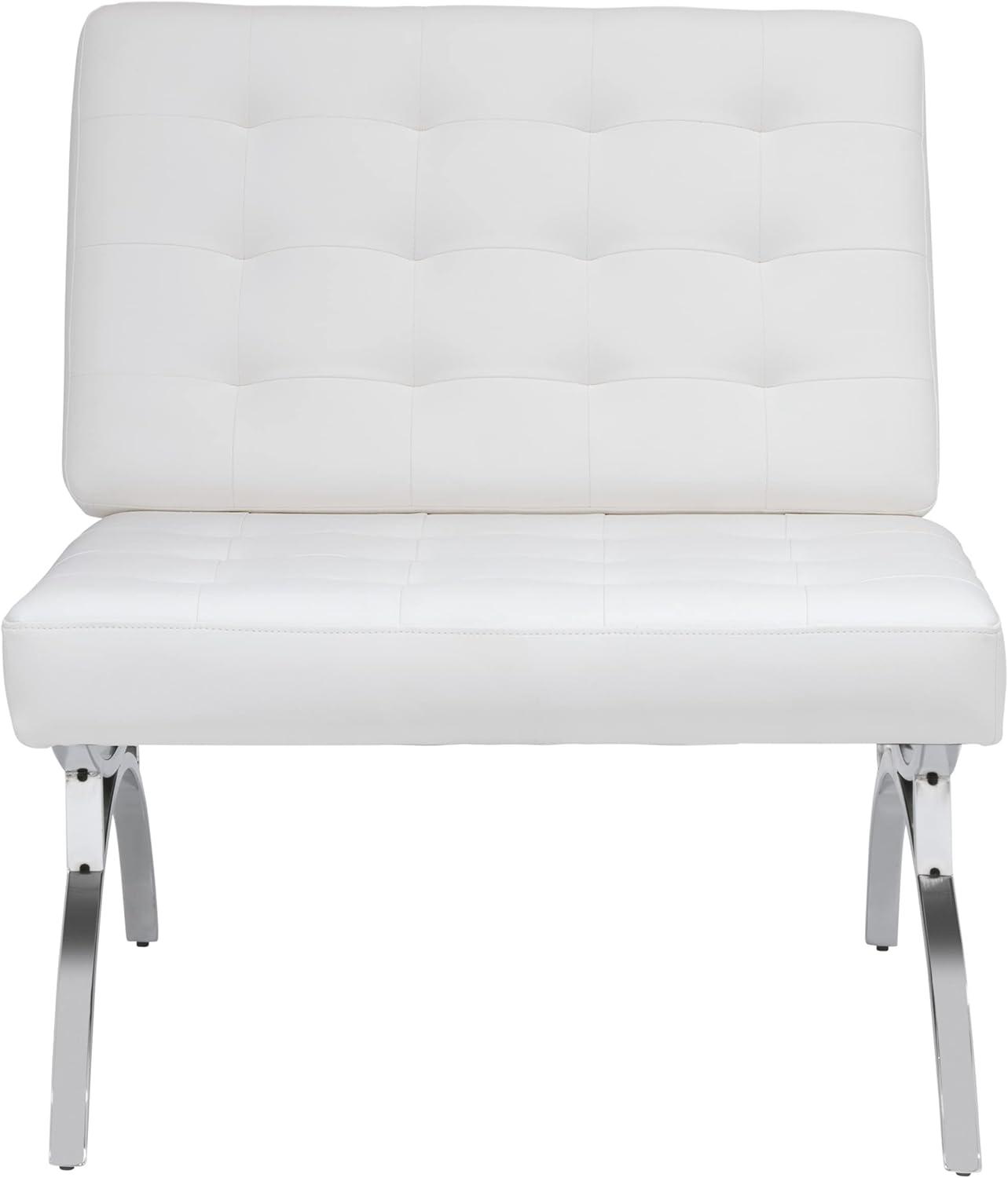 Elegant Mid-Century Modern White Leather Metal Frame Accent Chair