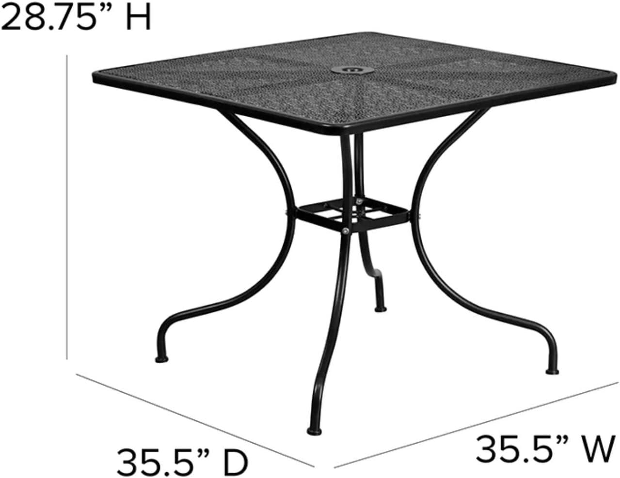 Flash Furniture Oia Commercial Grade 35.5" Square Black Indoor-Outdoor Steel Patio Table with Umbrella Hole
