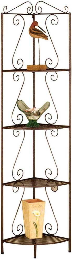 Industrial Brown Steel Corner Bookcase with Scroll Design