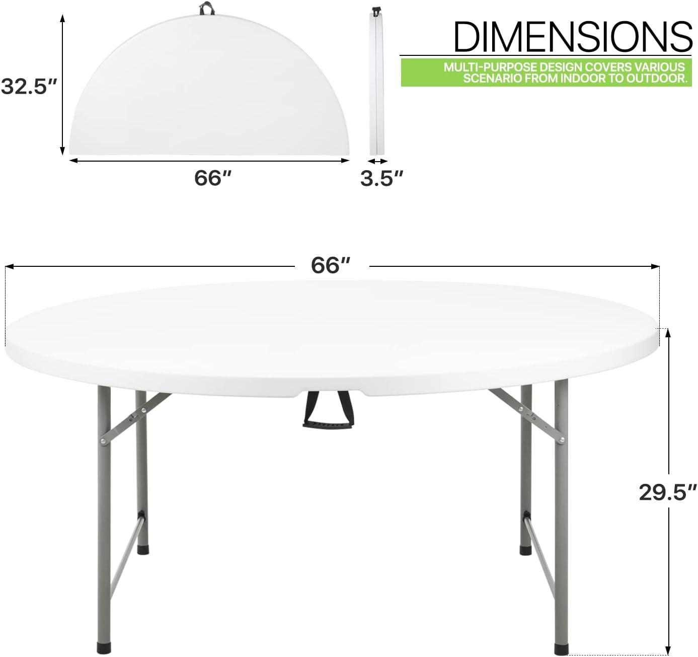 MoNiBloom Plastic Round Folding Table, Portable Foldable Party Banquet Table for Camping Dining Outdoor Picnic