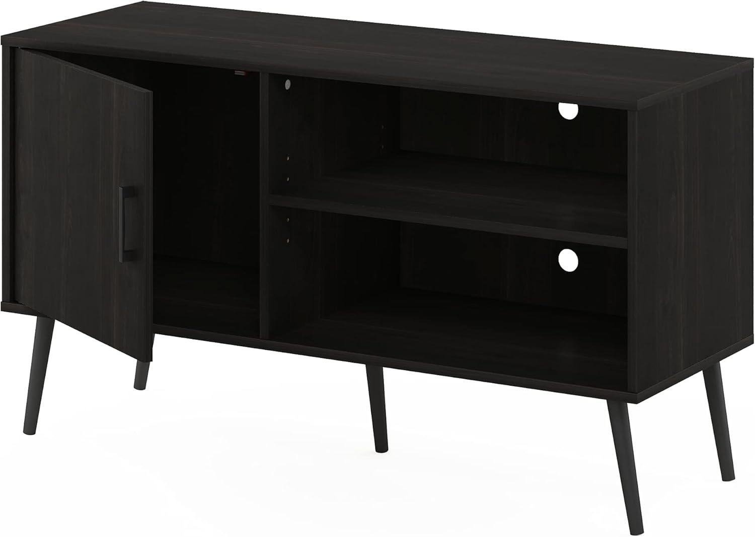 Furinno Claude Mid Century Style TV Stand with Wood Legs, One Cabinet Two Shelves, Espresso