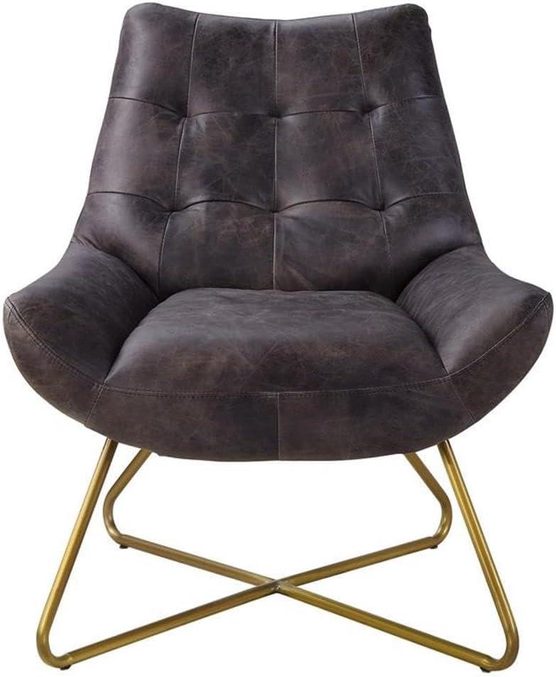 31" Dhalsim Accent Chair Antique BlackTop Grain Leather - Acme Furniture: No Assembly, Spot Clean, Wood Frame, Armless Design