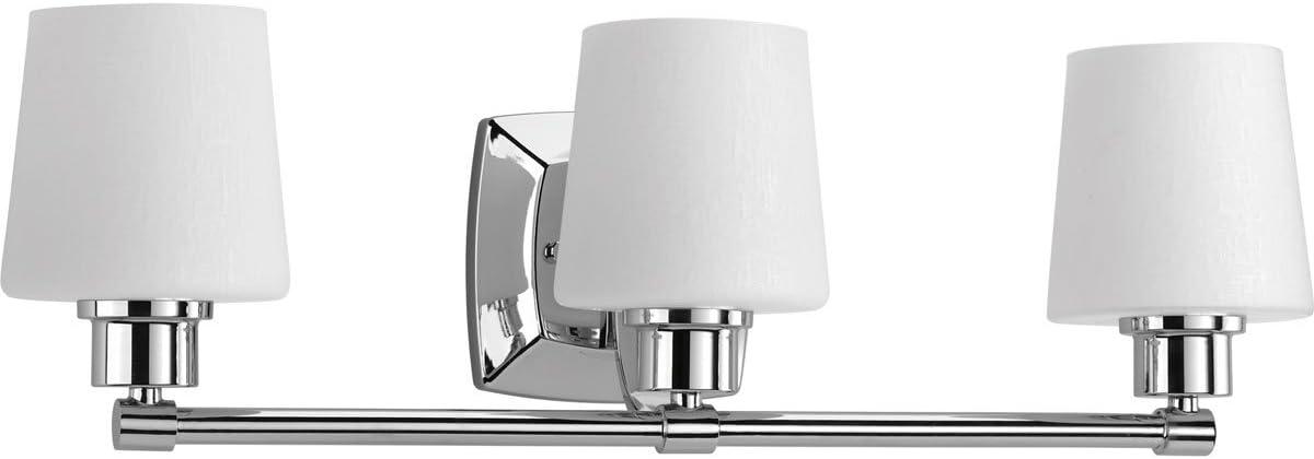 Progress Lighting Glance 3-Light Bath Vanity, Polished Chrome, Etched Linen Glass Shade