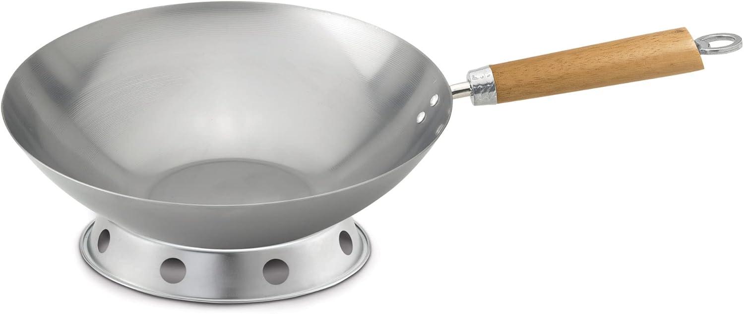 12-Inch Carbon Steel Wok Set with Bamboo Handle