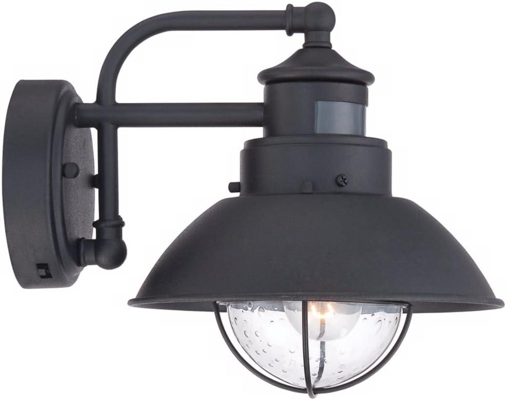 John Timberland Oberlin Rustic Farmhouse Outdoor Barn Light Fixture Black Dusk to Dawn Motion Sensor 9" Clear Seedy Glass for Exterior Deck House Yard