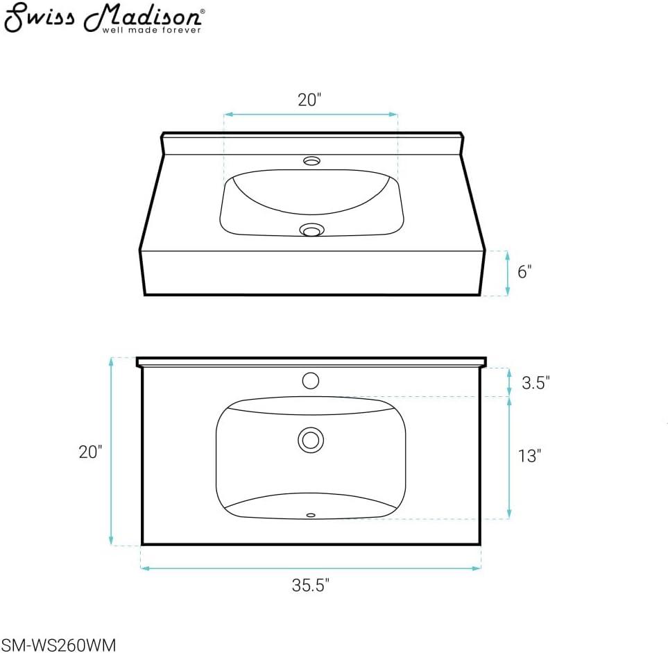 Avancer 36'' Wall Mount Sink In White Marble