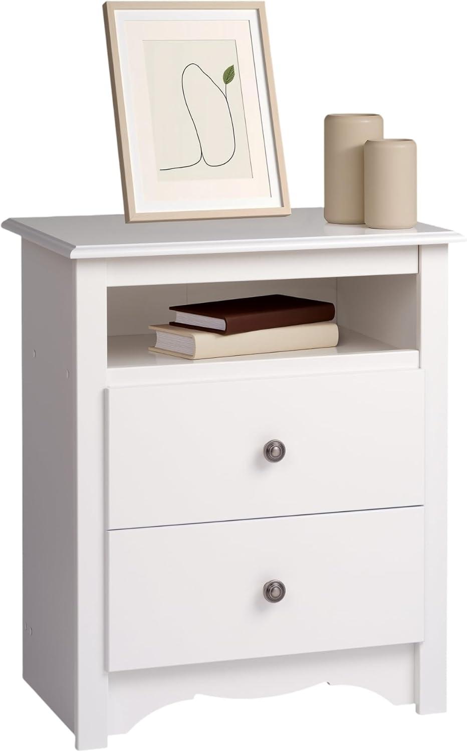 Prepac Tall 2 Drawer Nightstand with Open Shelf White: Laminated, Metal Glides, CARB Certified, 5 Year Warranty