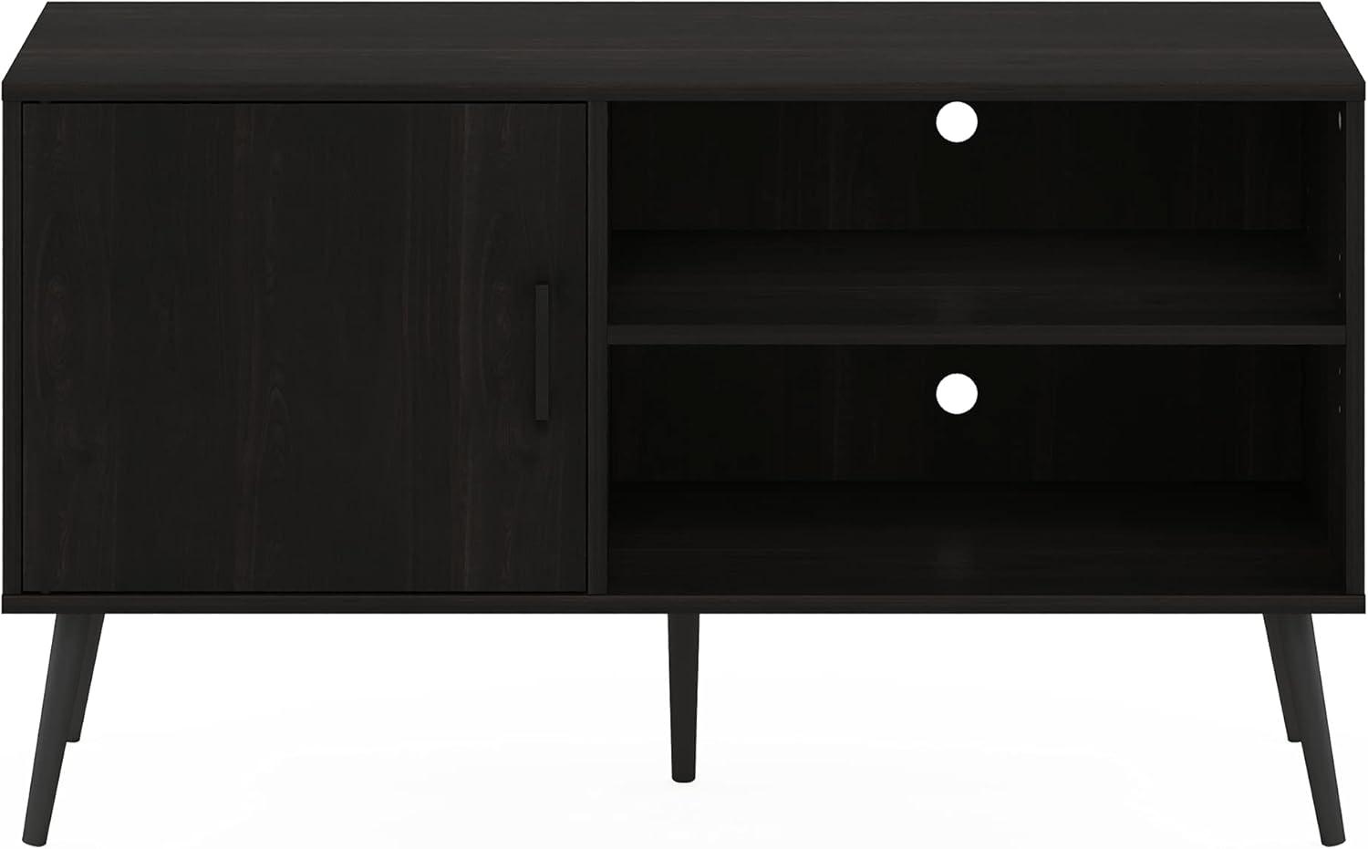 Furinno Claude Mid Century Style TV Stand with Wood Legs, One Cabinet Two Shelves, Espresso