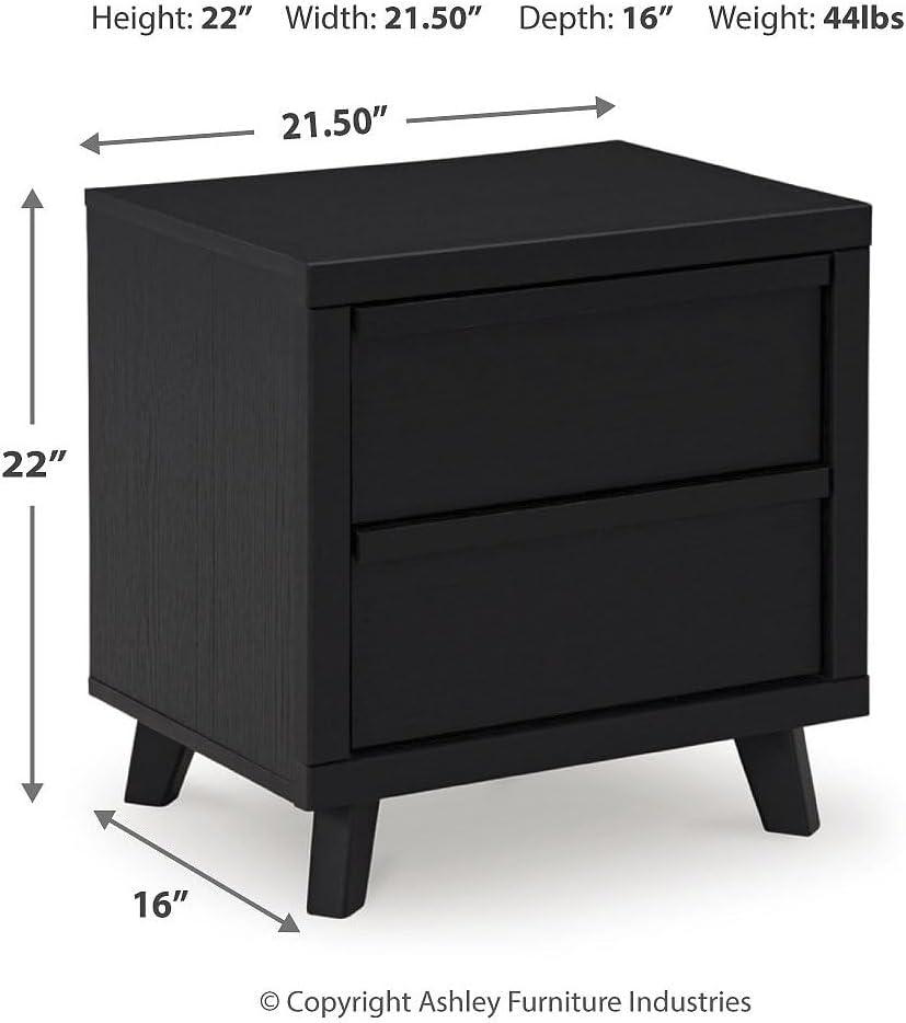 Signature Design by Ashley Danziar Modern 2 Drawers Nightstand with USB & Qi Charging Options, Black