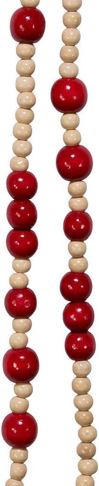 9-Foot Natural and Red Wooden Bead Garland