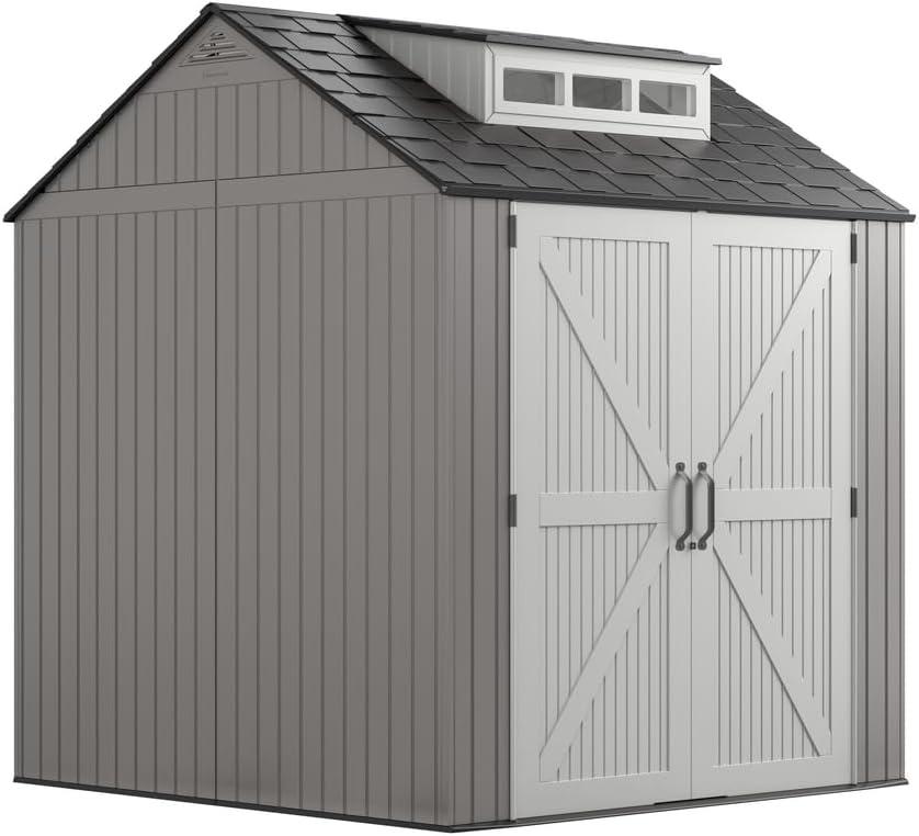 Rubbermaid 7 x 7 Foot Weather Resistant Resin Outdoor Storage Shed, Gray