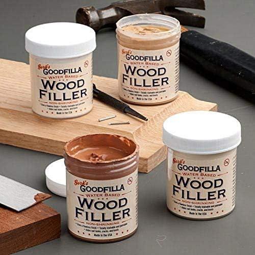 GoodFilla Water-Based Wood & Grain Filler for Wood Finishes, Non-Shrinking, White, 8 oz