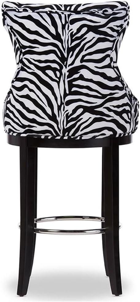 Baxton Studio Peace Modern and Contemporary Zebra Print Patterned Fabric Upholstered Barstool with Metal Footrest Beige: Plywood Frame